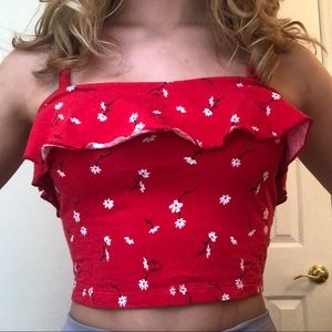 red ruffled crop top